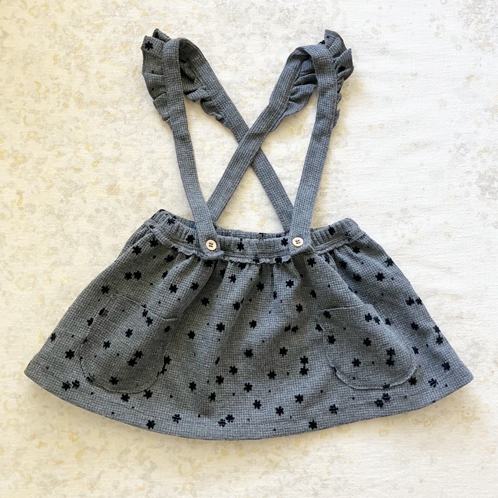 Zara Girls 12-18 Mos Jumper Dress Dark Gray Floral Print Pockets Winter Grey